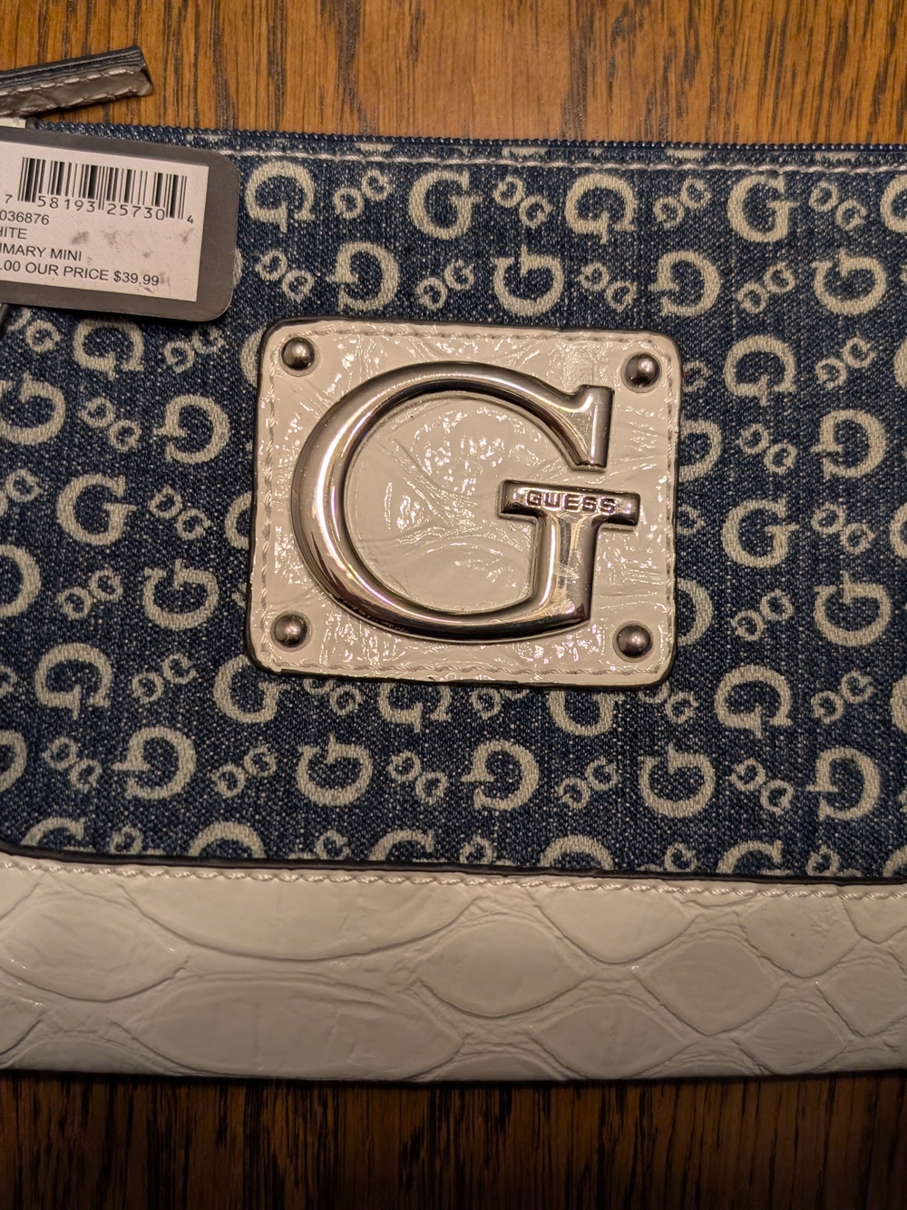 Guess Navy Denim Logo Wristlet and Wallet with White Trim - Picture 7 of 9
